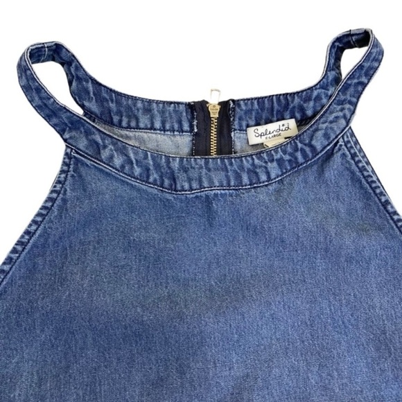 Splendid Dark Wash Chambray Halter Neck Shift Dress A-line Knee Length Sz XL - Picture 8 of 14